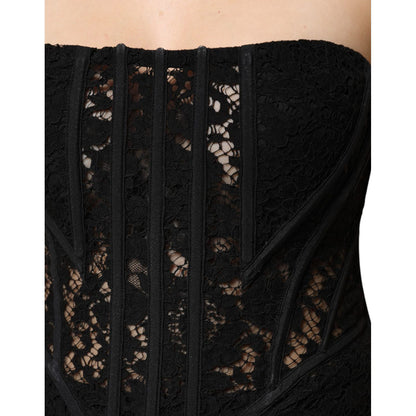 Dolce & Gabbana Black Cotton Floral Lace Corset Bustier Top