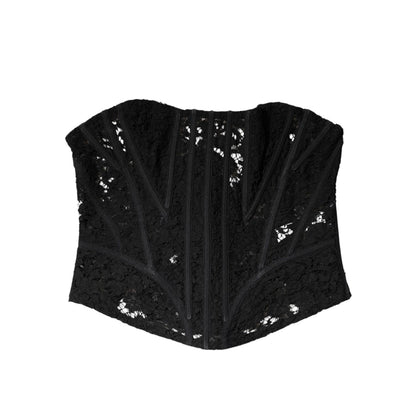 Dolce & Gabbana Black Cotton Floral Lace Corset Bustier Top