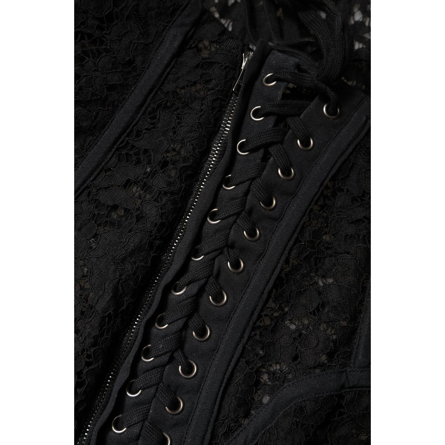 Dolce & Gabbana Black Cotton Floral Lace Corset Bustier Top