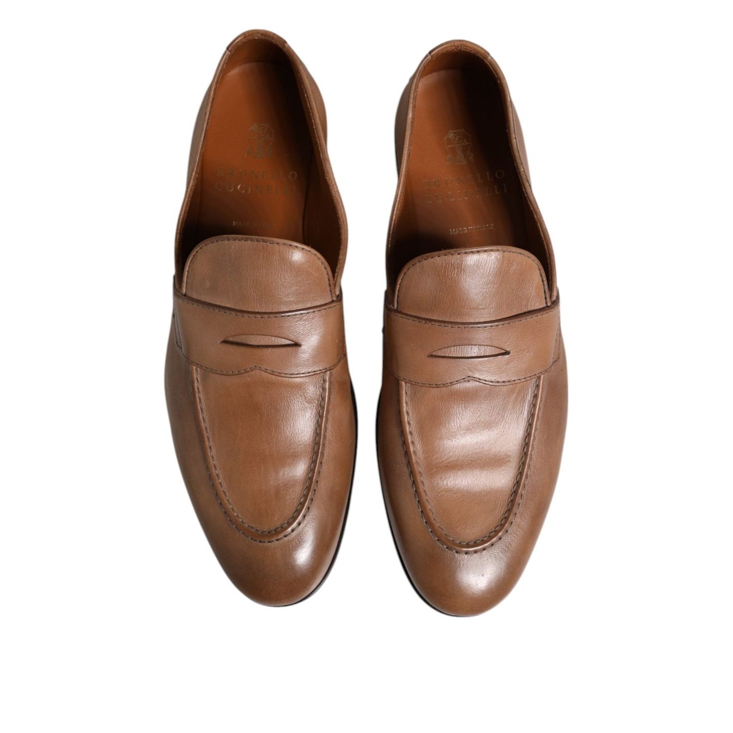 Brunello Cucinelli Brown Leather Loafer Dress Formal Shoes MV7268-43