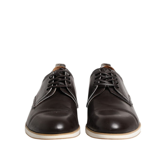 Pollini Dark Brown Leather Derby Lace Up Dress Formal Shoes MV7274-45