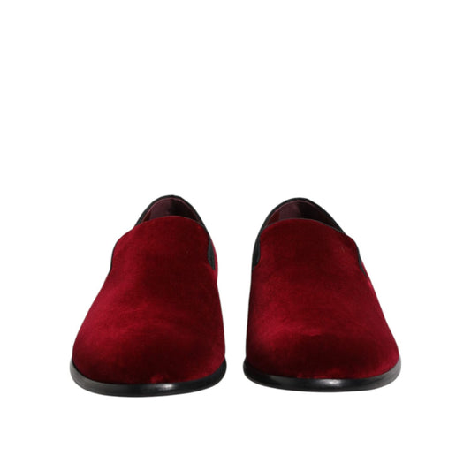 Dolce & Gabbana Red Cotton Velvet Slip On Loafers Formal Shoes MV7281-43