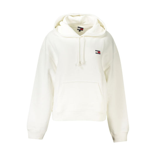Tommy Hilfiger White Cotton Women Sweater with hood, logo embroidery, and central pocket.