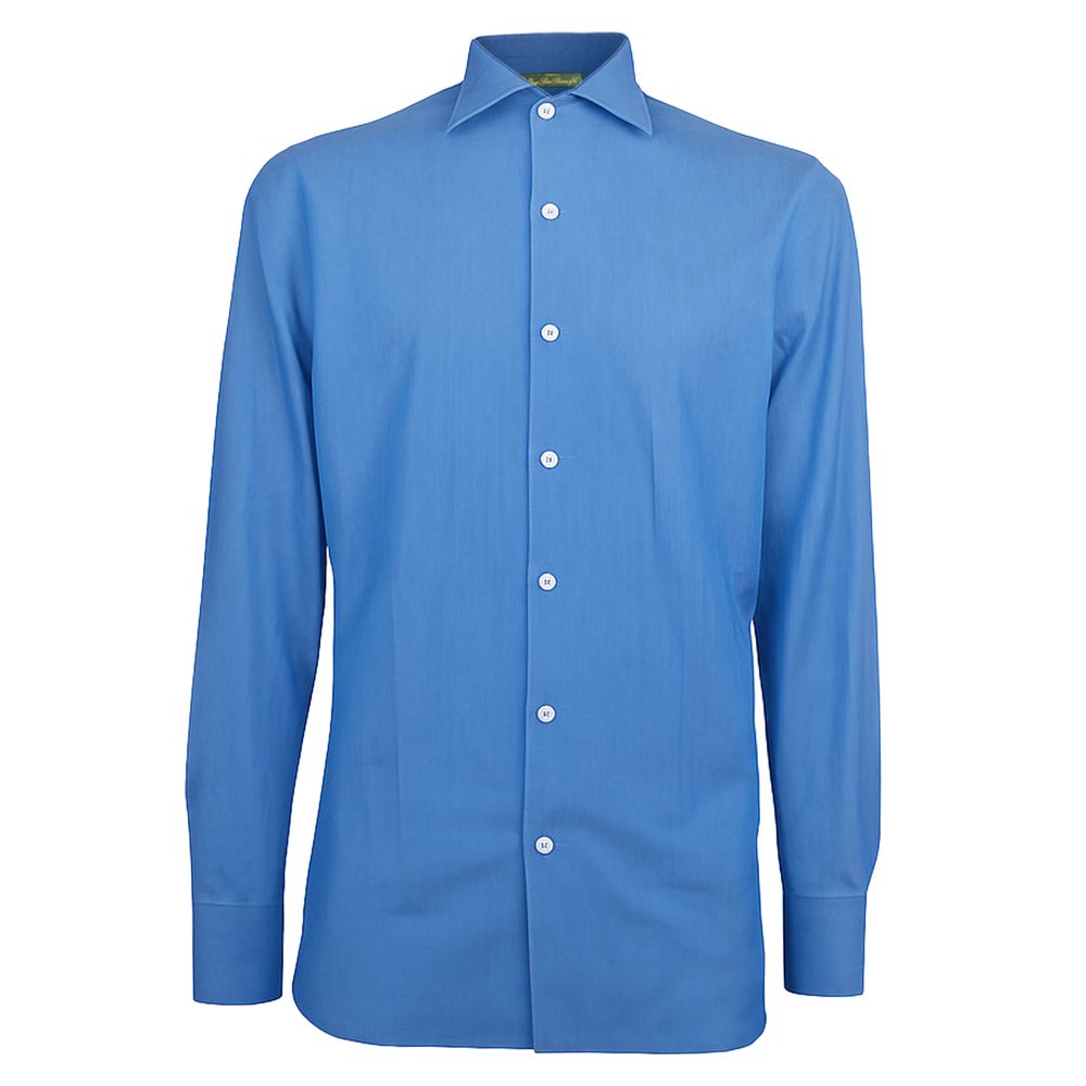 Alt Tag: Made in Italy Blue Cotton Men's Shirt with button closure and long sleeves, showcasing Italian craftsmanship and luxury fabric.