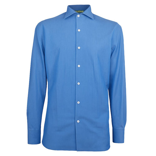 Made in Italy Blue Cotton Men's Shirt with long sleeves and button closure, showcasing premium Italian craftsmanship and luxury.