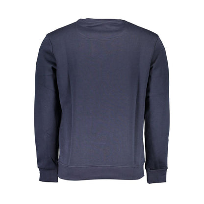 Back view of North Sails Blue Cotton Men Sweater showcasing long sleeves and crew neck design.