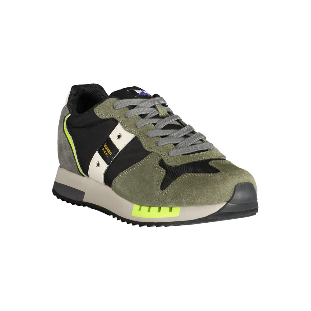 Blauer Green Polyester Sneaker with laces and contrasting design, featuring print and logo. Ideal sports shoe for fashion and comfort.