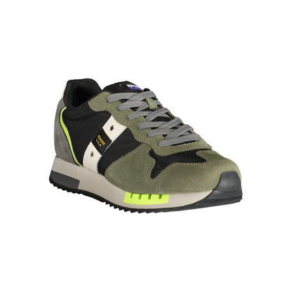 Blauer Green Polyester Sneaker with laces and contrasting design, featuring print and logo. Ideal sports shoe for fashion and comfort.