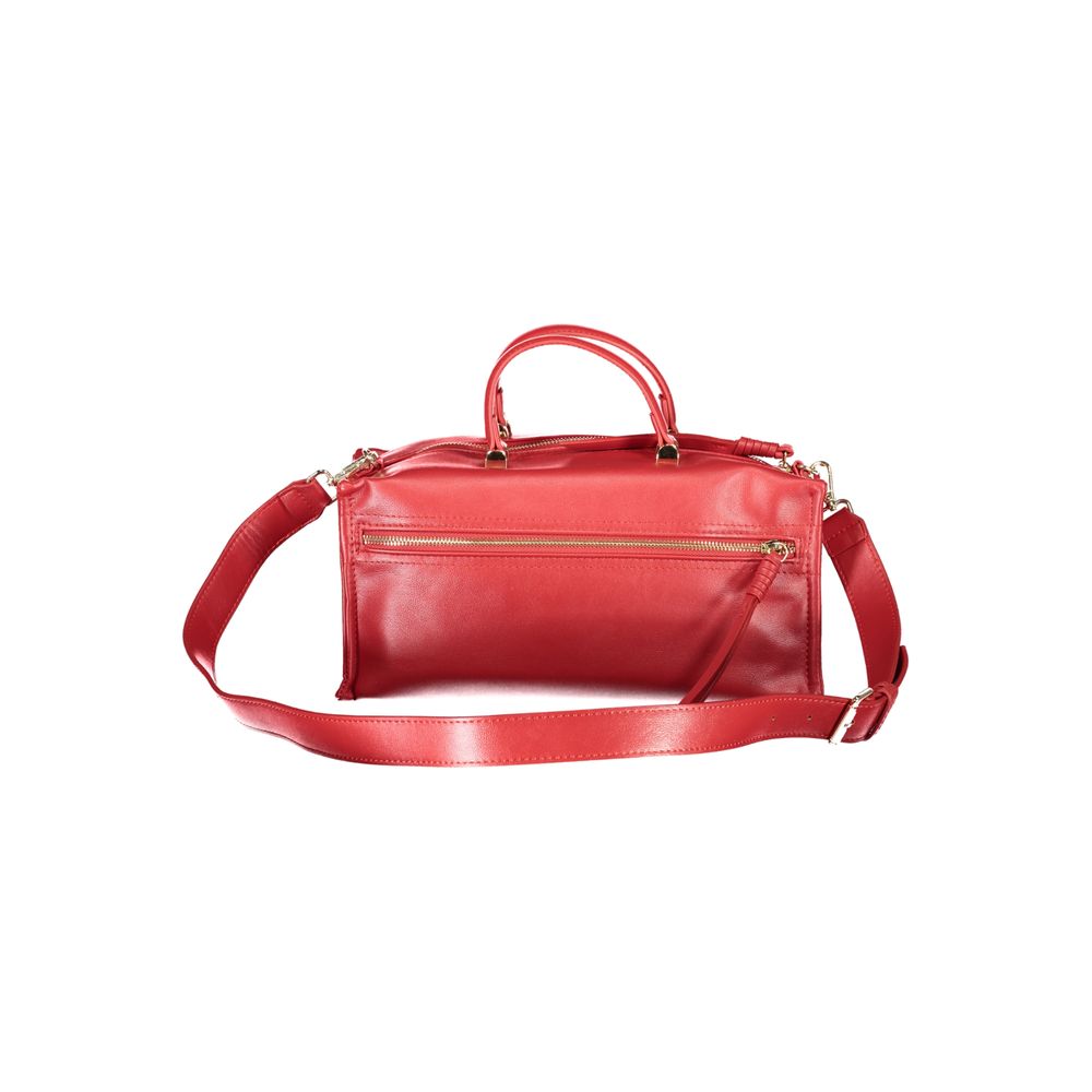 Mario Valentino Red Polyethylene Women Handbag with adjustable shoulder strap and external pocket, showcasing elegance and functionality.