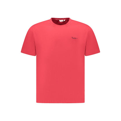Pepe Jeans Red Cotton Men T-Shirt with crew neck and logo embroidery, crafted from sustainable fabric for eco-conscious fashion.