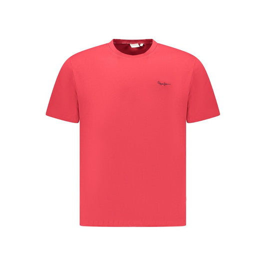 Pepe Jeans Red Cotton Men T-Shirt with crew neck and logo embroidery, crafted from sustainable fabric for eco-conscious fashion.