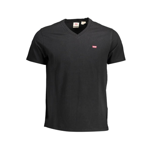 Levi's Black Cotton Men T-Shirt with V-neck and iconic logo, casual wear for everyday comfort.