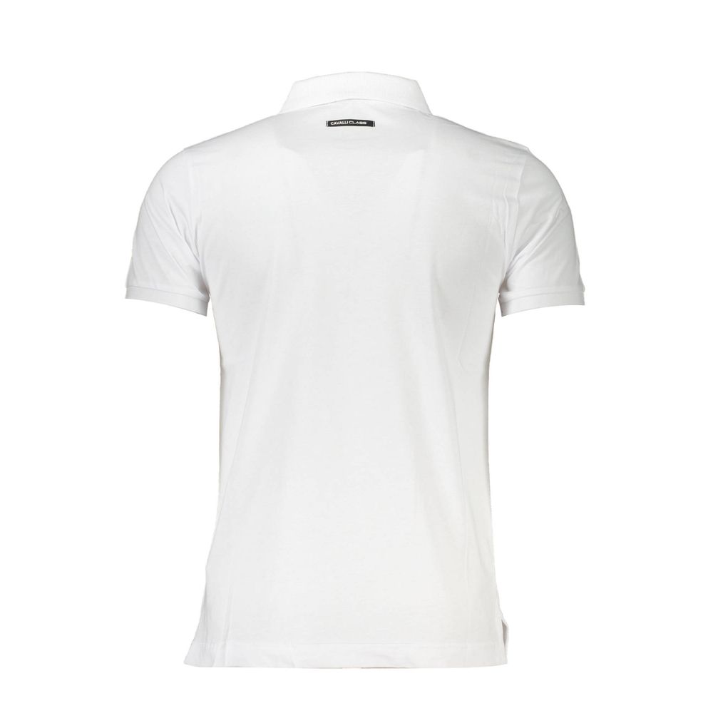 Back view of Cavalli Class White Cotton Men Polo Shirt with logo, showcasing elegant design and comfort for fashion-forward men.