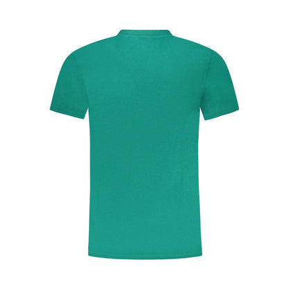 Rear view of Cavalli Class Green Cotton Men T-Shirt showcasing simplicity and style.