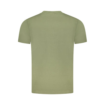 Back view of Cavalli Class Green Cotton Men T-Shirt showcasing short sleeves and crew neck design.