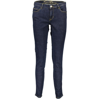 Guess Jeans Blue Cotton Women Jeans mid-rise skinny eco-friendly with recycled cotton, urban chic style, luxury Guess logo.