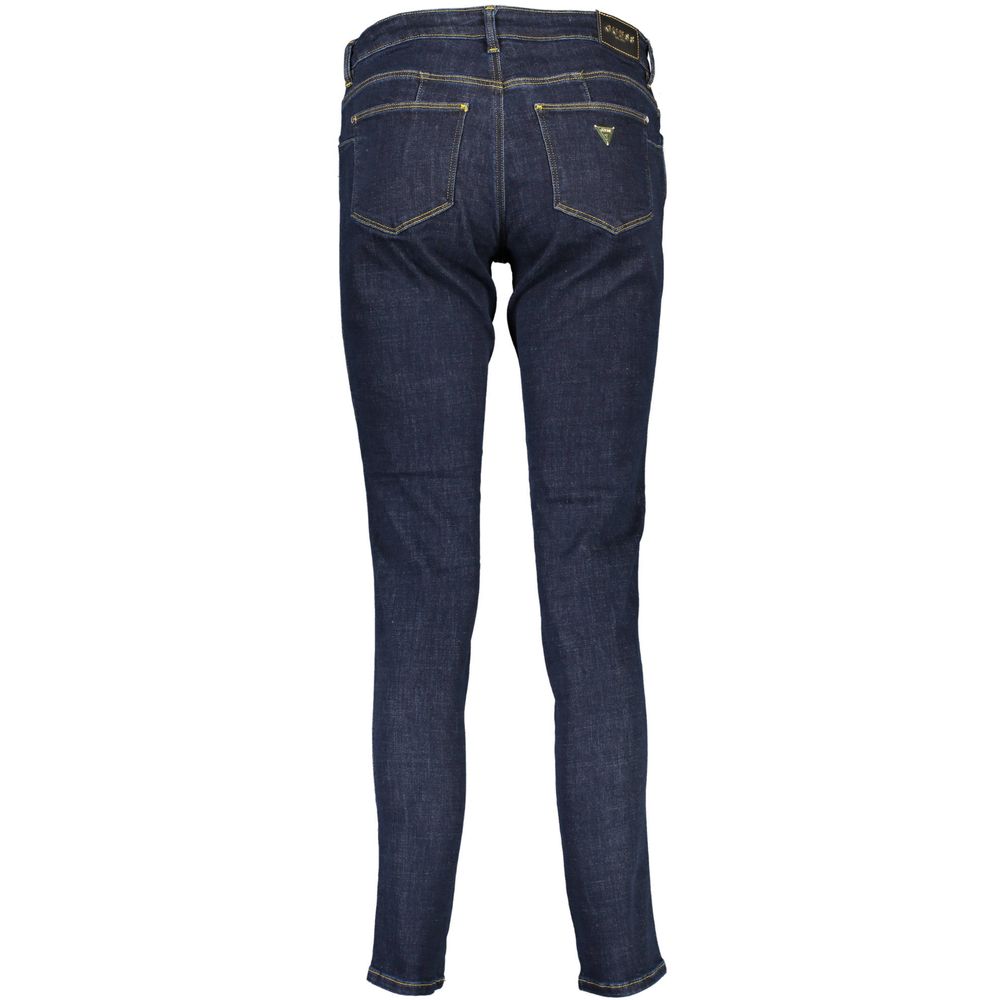 Back view of Guess Jeans Blue Cotton Women Jeans, showcasing skinny fit and iconic Guess logo, crafted with eco-conscious recycled cotton.