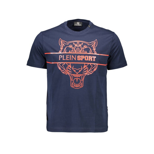 Plein Sport Blue Cotton Men T-Shirt with bold design and logo, perfect blend of high-fashion and sportswear, premium cotton comfort.