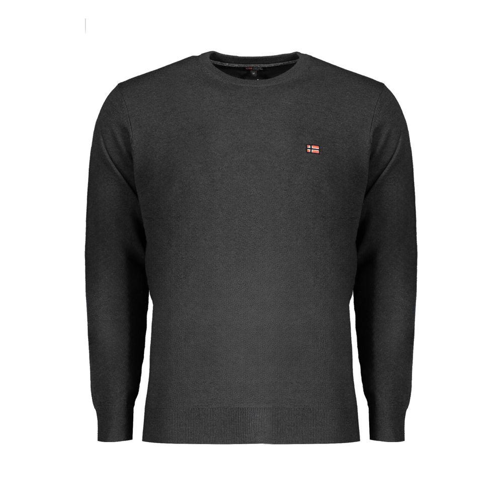 Norway 1963 Black Wool Men Sweater with embroidery logo, long sleeves, and crew neck design for modern style.