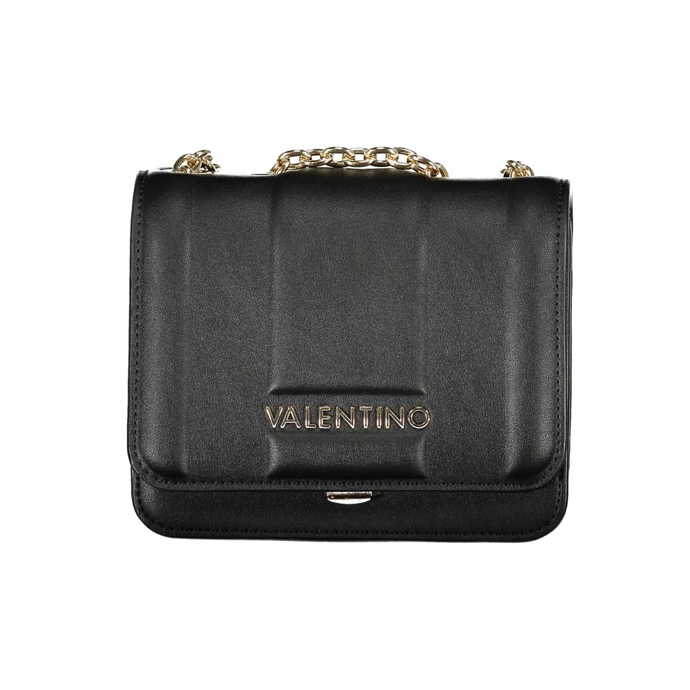 Mario Valentino Black Polyethylene Women Handbag with chain shoulder strap and iconic logo, luxurious and stylish accessory.