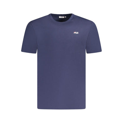 Fila Blue Cotton Men T-Shirt, showcasing an iconic design with bold logo, made from 100% organic cotton for comfort and sustainability.