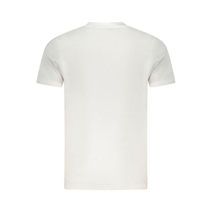 Back view of Cavalli Class White Cotton Men T-Shirt featuring a plain design, short sleeves, and luxurious pure cotton fabric.