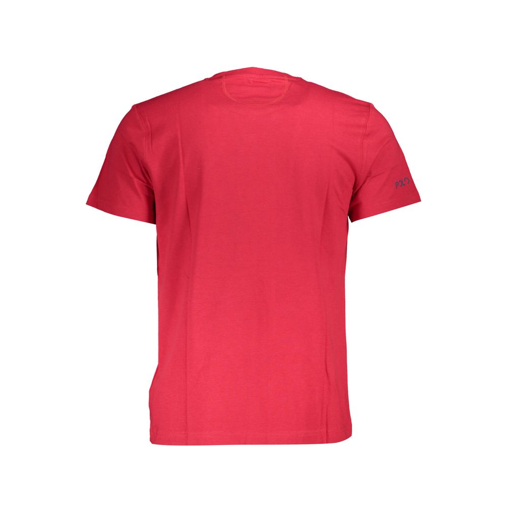 Back view of La Martina Red Cotton Men T-Shirt showing crew neck and short sleeves, made from pure cotton for comfort and durability.