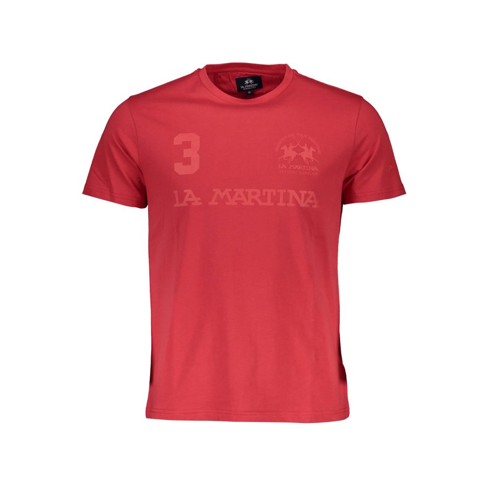 La Martina Red Cotton Men T-Shirt - Short sleeve, crew neck t-shirt with bold red color and iconic logo design.