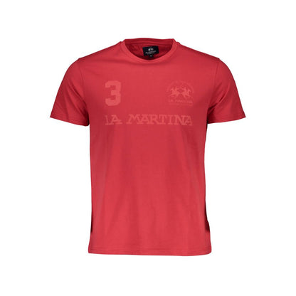 La Martina Red Cotton Men T-Shirt - Short sleeve, crew neck t-shirt with bold red color and iconic logo design.