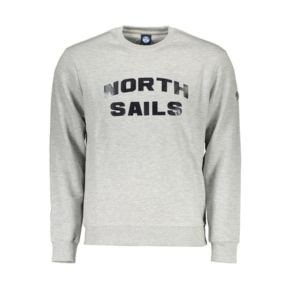 North Sails Gray Cotton Men Sweater with logo print and crew neck design for nautical style and comfort.