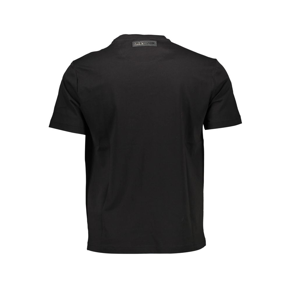 Rear view of a Plein Sport Black Cotton Men T-Shirt showcasing its sleek design in quality cotton.