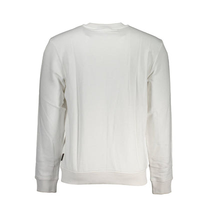 Napapijri White Cotton Men Sweater - Back View of Long Sleeve Sweatshirt with Crew Neck and Regular Fit.