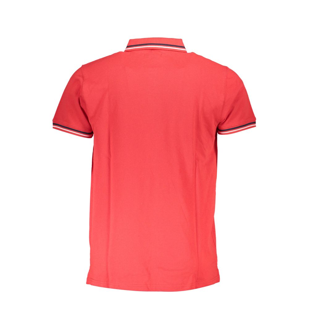 Cavalli Class Red Cotton Men Polo Shirt, featuring contrasting details and signature embroidery, back view showing classic design.