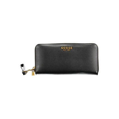 Alt Tag: Guess Jeans Black Polyethylene Women Wallet with zip closure and four compartments, stylish design for modern fashionista.