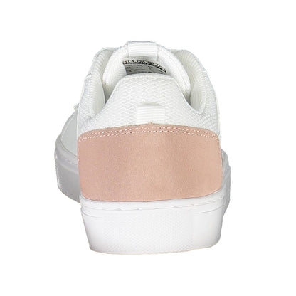 Napapijri White Leather Women Sneaker featuring a stylish pink heel detail and logo, perfect for casual urban fashion.