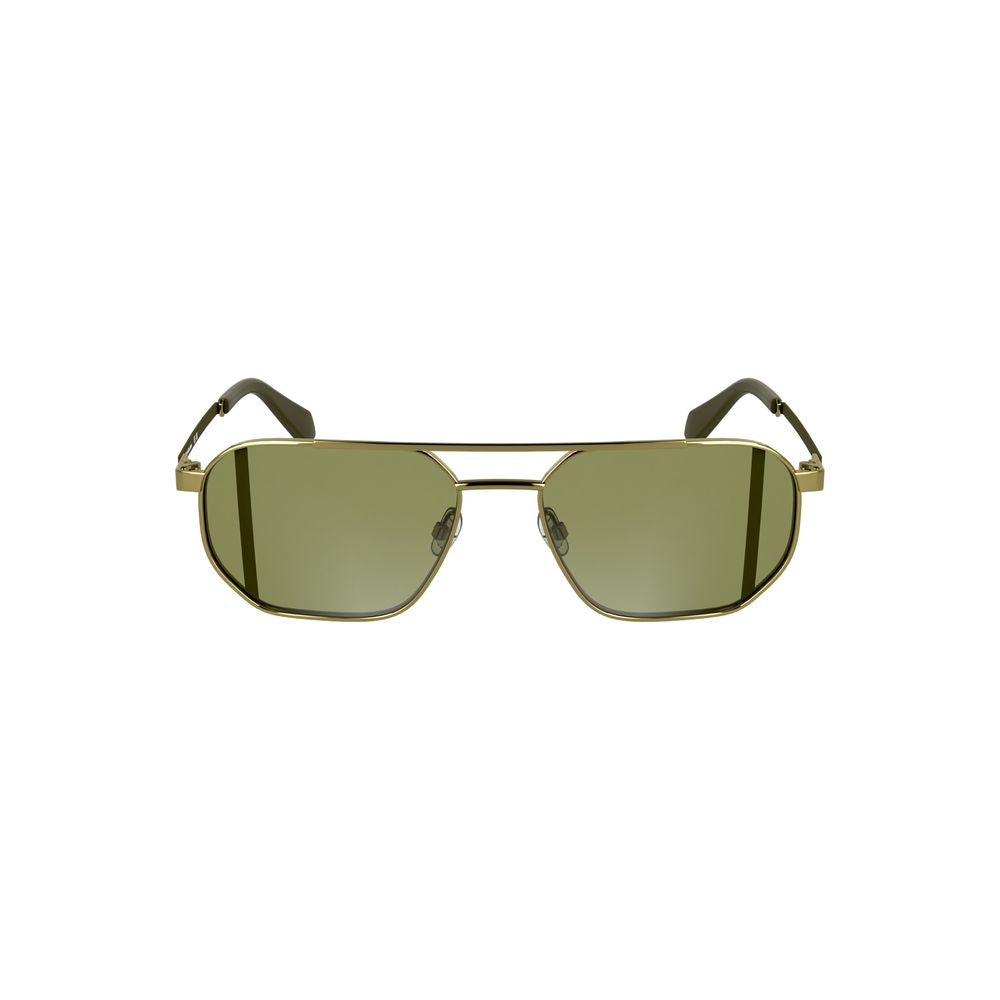 Calvin Klein Gold Metal Men Sunglass with square green lenses and sleek design, perfect for a modern stylish look.