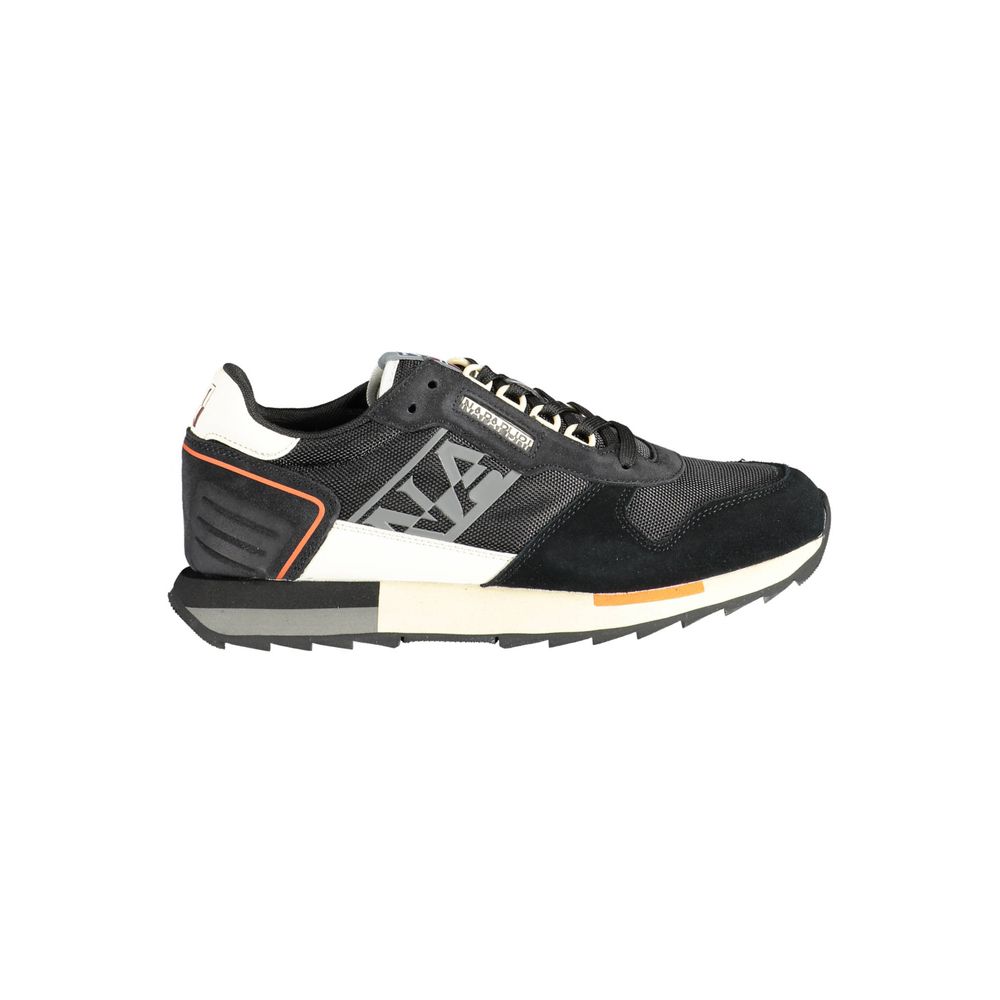 Napapijri Black Leather Men Sneaker with chic design and contrasting details for upscale athleisure fashion.