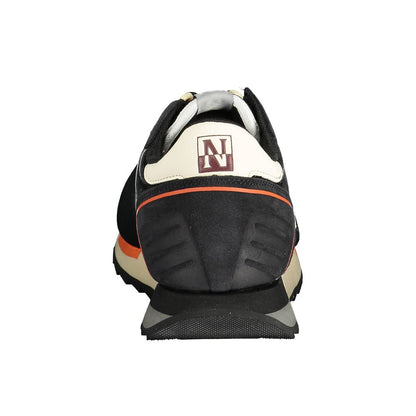 Rear view of Napapijri Black Leather Men Sneaker showcasing chic design with contrasting details and durable materials.