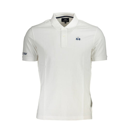 La Martina White Cotton Men Polo Shirt with elegant 2-button placket and iconic embroidery, offering premium comfort and luxury style.