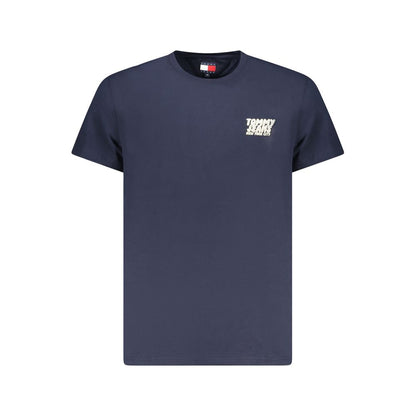 Tommy Hilfiger Blue Cotton Men T-Shirt with logo embroidery, made from sustainable regenerative cotton for casual sophistication.
