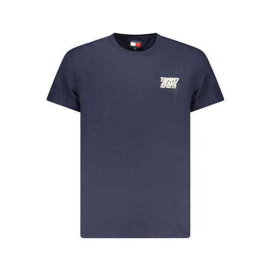 Tommy Hilfiger Blue Cotton Men T-Shirt with logo embroidery, sustainable fashion short sleeve crew neck, perfect for casual wear.