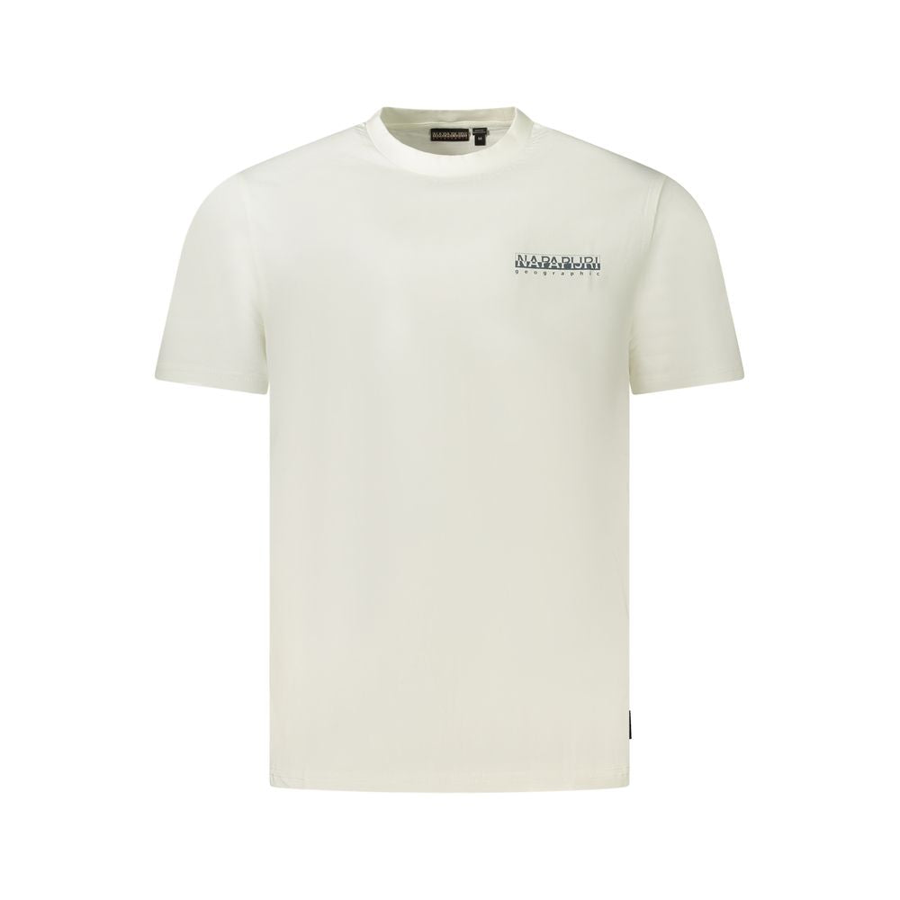 Napapijri White Cotton Men T-Shirt with crew neck and logo print, made from 100% organic cotton for comfort and style.
