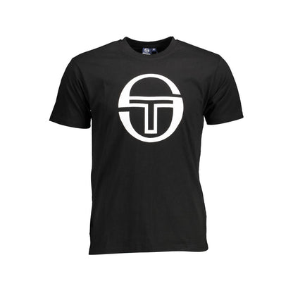 Sergio Tacchini Black Cotton Men T-Shirt with iconic logo and distinctive print, perfect for casual elegance and modern style.