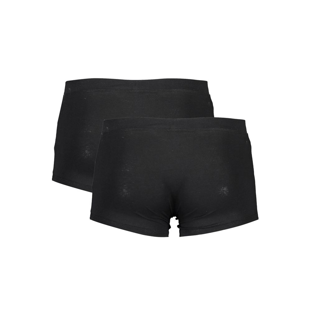 North Sails Black Cotton Men Boxer Pack featuring two black boxers with elastic waistband and logo, offering comfort and style.