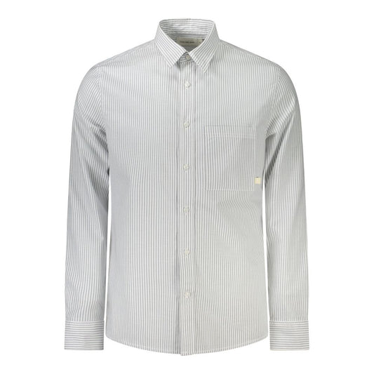 Calvin Klein White Cotton Men Shirt with sleek Italian collar and modern 1-button cuffs, featuring subtle logo and single pocket.