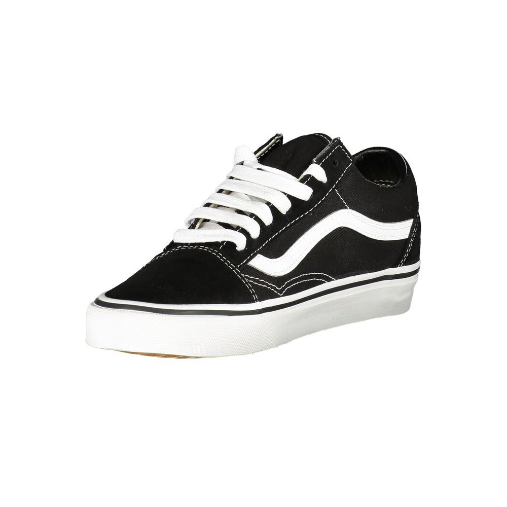 Vans Black Leather Men Sneaker with white stripes and laces showcasing iconic Old Skool design and durable sole.