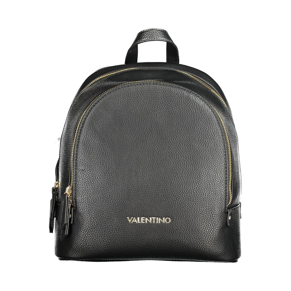Mario Valentino Black Polyethylene Backpack with logo, adjustable shoulder straps, 1 external pocket, and convenient zip closure.