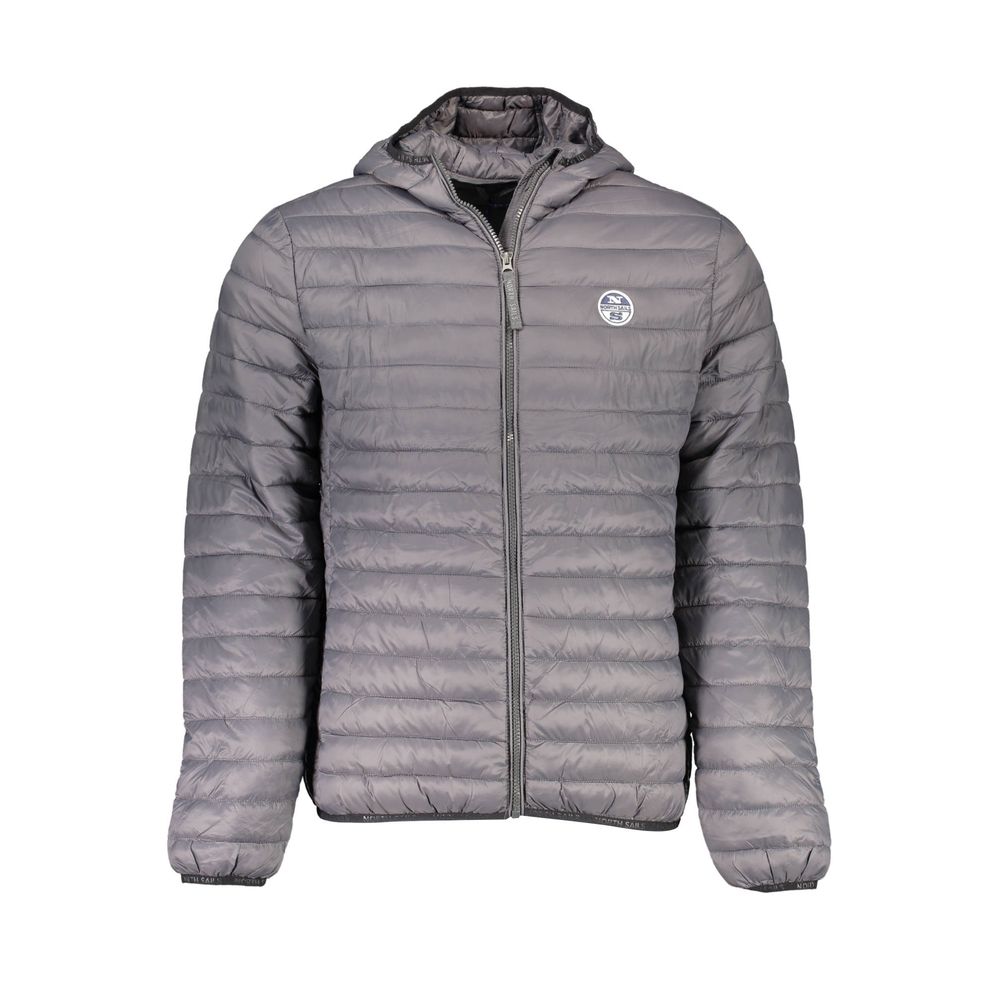 North Sails Gray Polyamide Men Jacket with hood and full-zip front, ideal for transitional weather and practical wear.