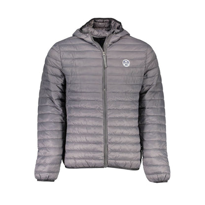 North Sails Gray Polyamide Men Jacket with hood and full-zip front, ideal for transitional weather and practical wear.