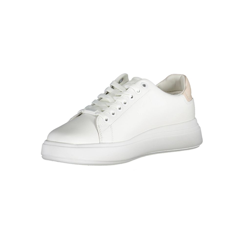 Calvin Klein White Leather Women Sneaker with elegant design and iconic logo detailing.